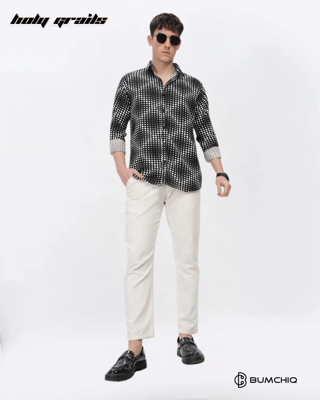 White Dotted Abstract Black Shirt HG x Bumchiq