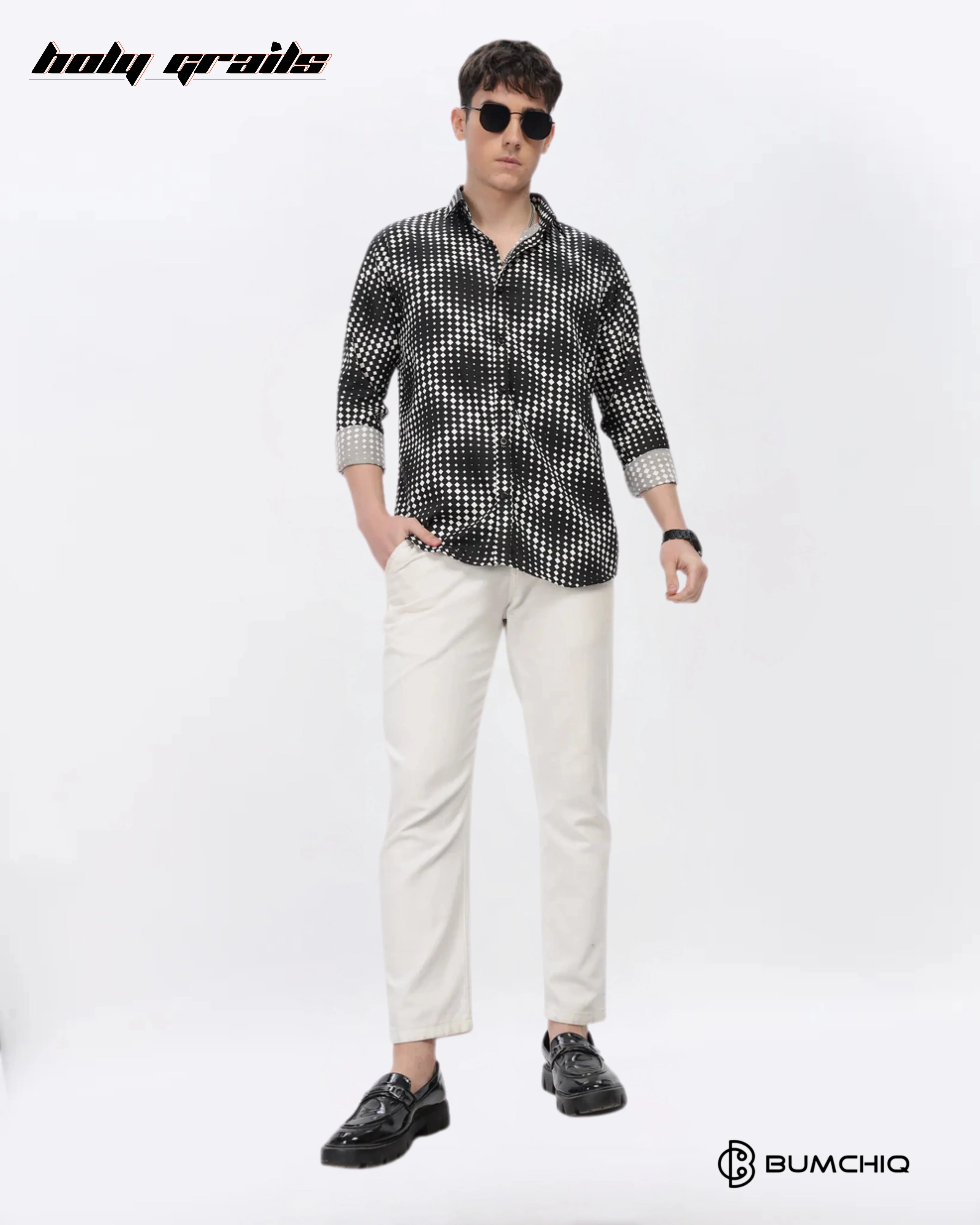 White Dotted Abstract Black Shirt HG x Bumchiq