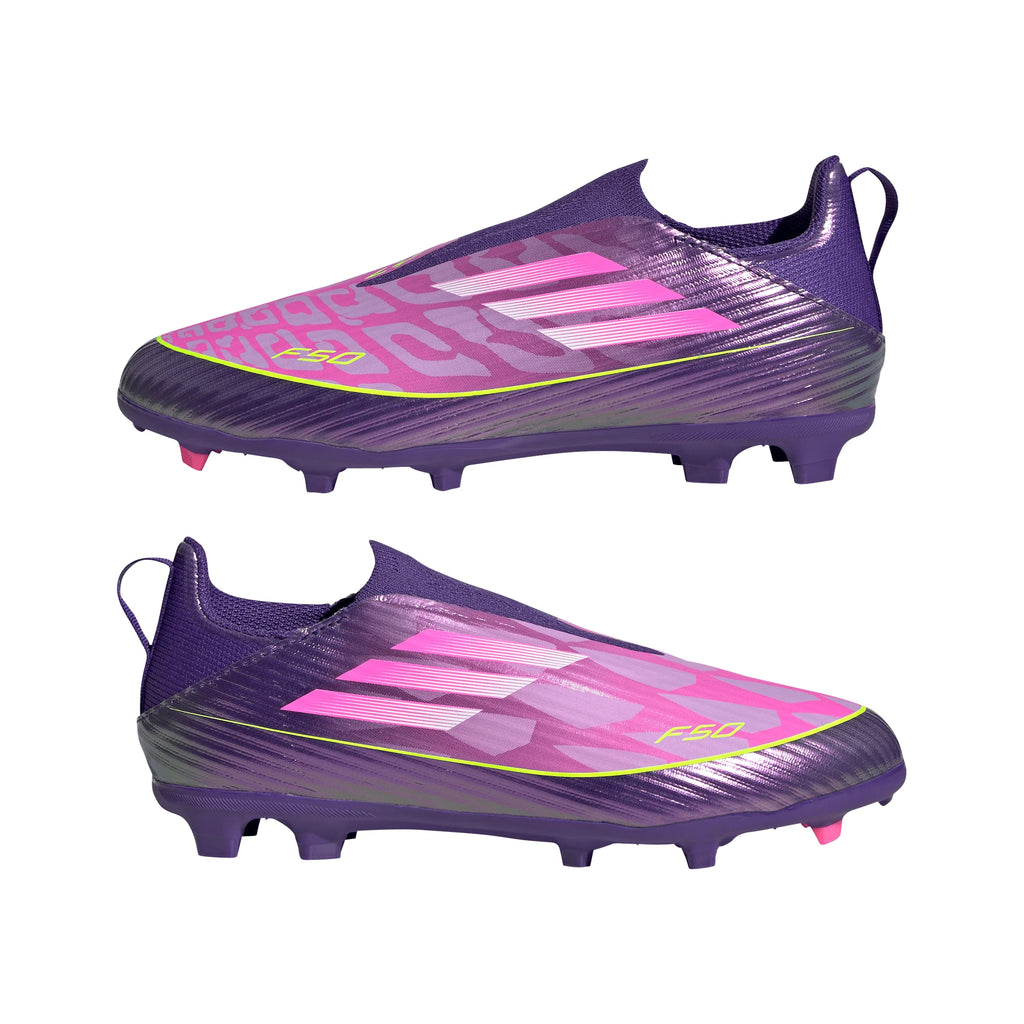 adidas F50 LEAGUE Laceless FG MG Youth Soccer Cleats Purple White Lemon