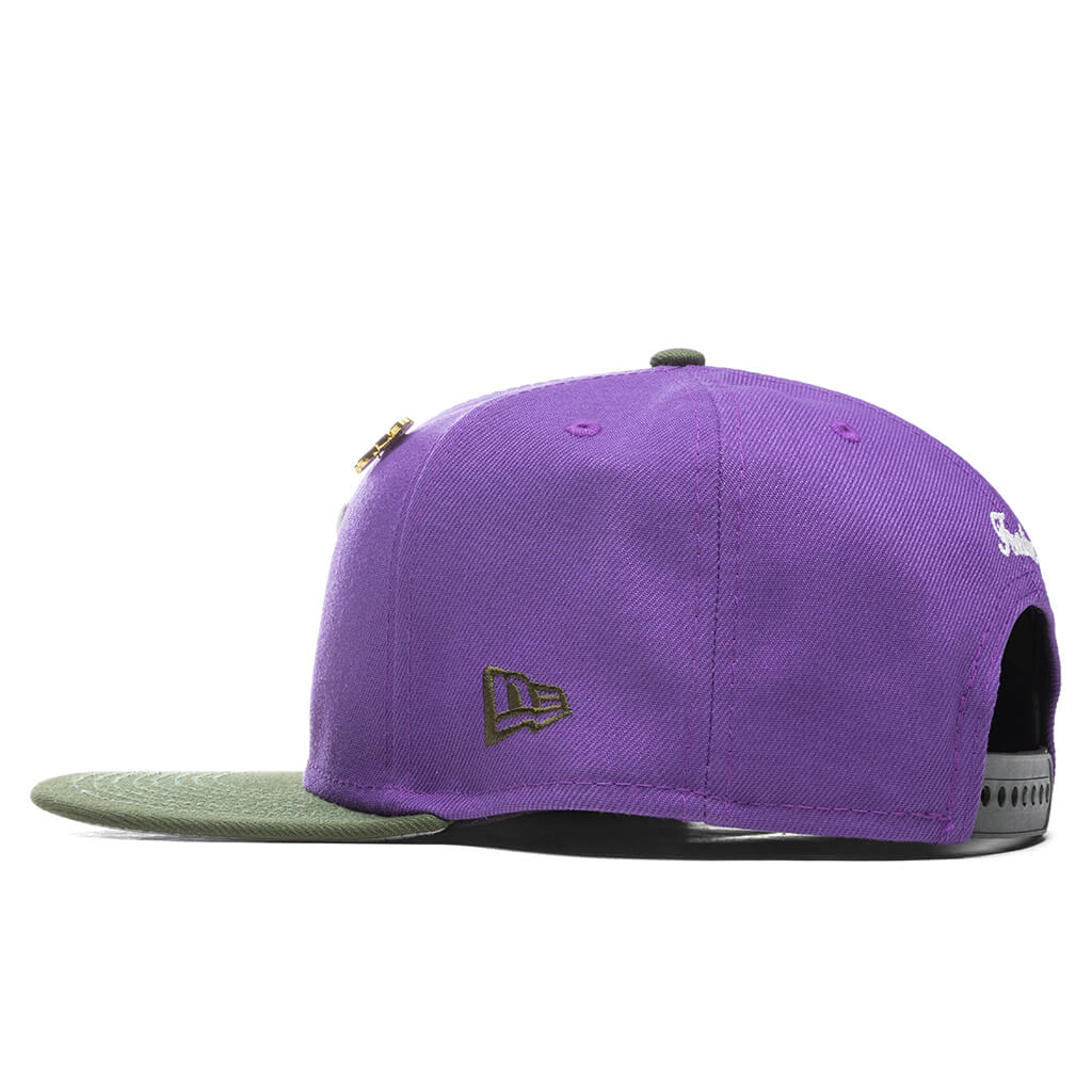 Feature x New Era Old English F Snapback Hat w Pin Varsity Purple Rifle Green