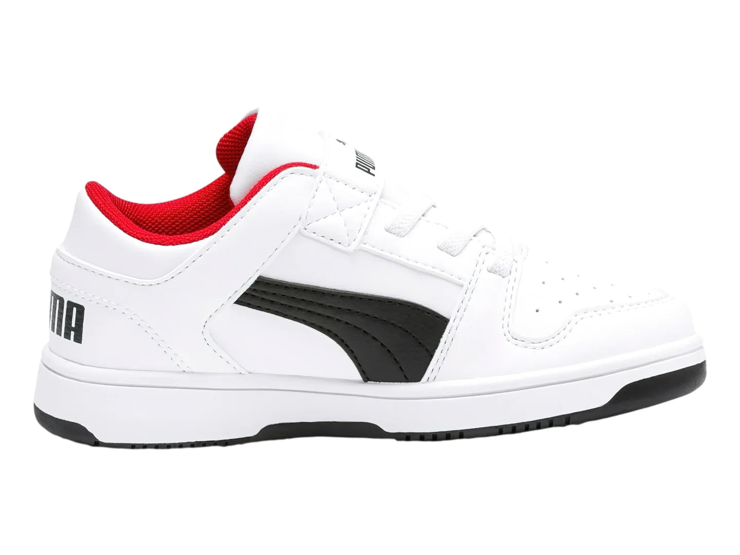 Tenis PUMA Rebound Layup Lo Blanco Negro y Rojo para Niño