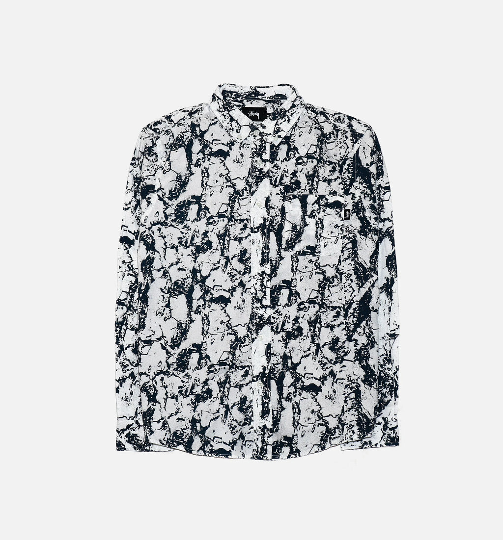 Marble Woven Long Sleeve Mens Shirt White