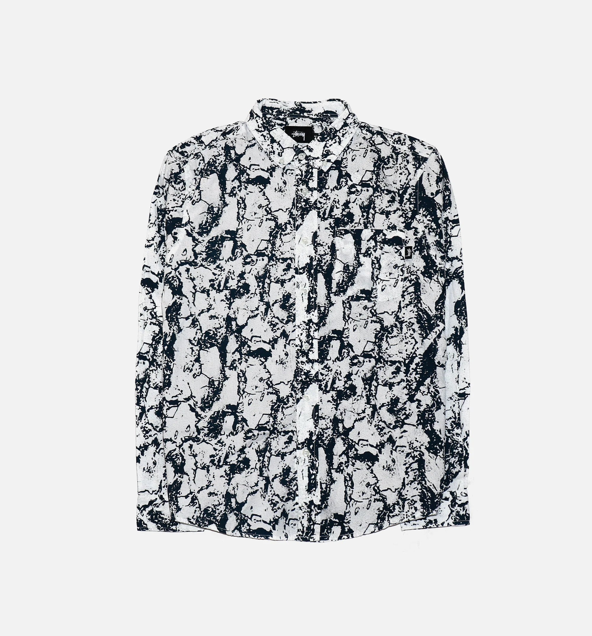 Marble Woven Long Sleeve Mens Shirt White