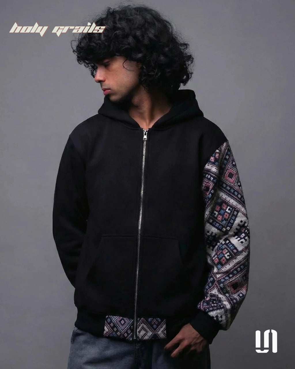 One Sleeve Jacquard Black Zipper Hoodie HG x Sullitt