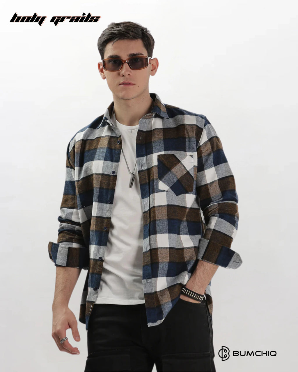 Blue Brown Flannel Overshirt HG x Bumchiq