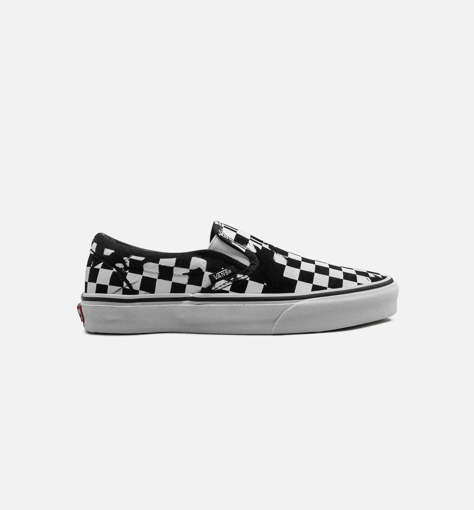 Overprint Check Classic Slip On Mens Shoe Checkerboard Black White