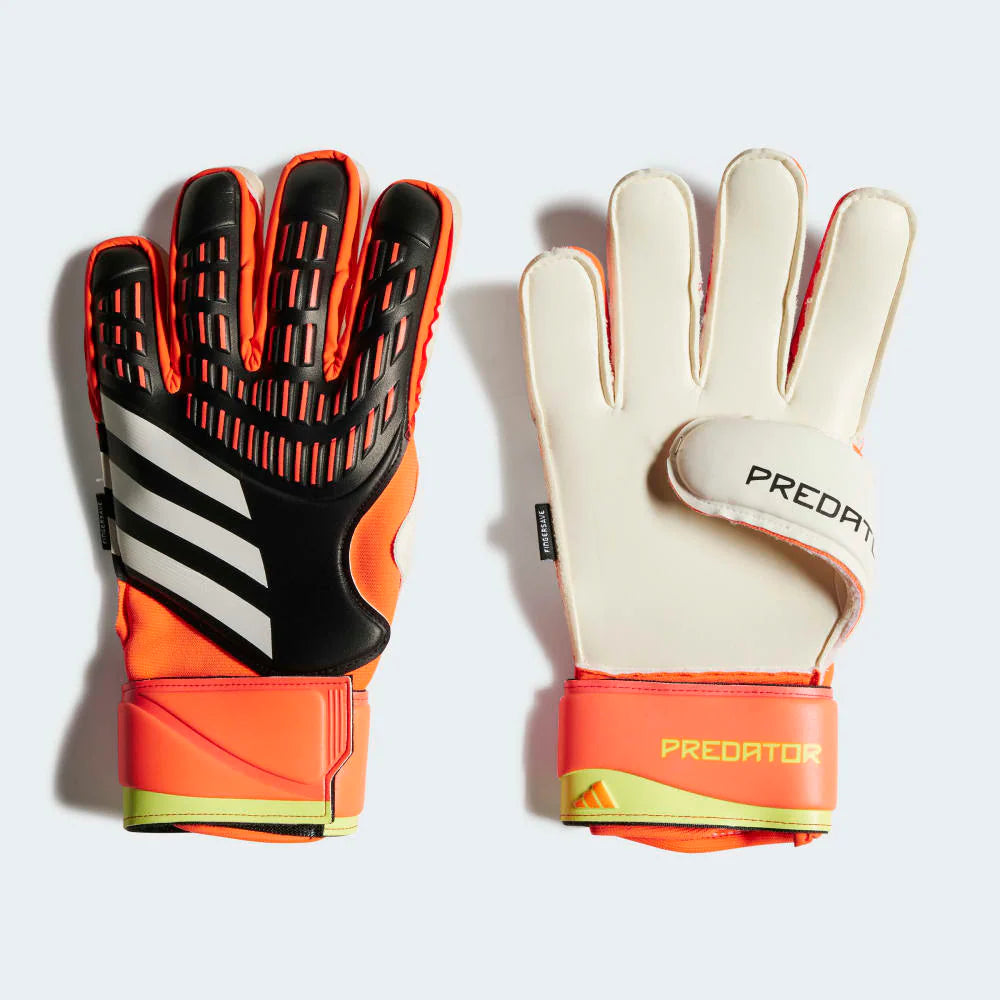 adidas Predator Match Fingersave Goalkeeper Gloves Black Solar Red Yellow