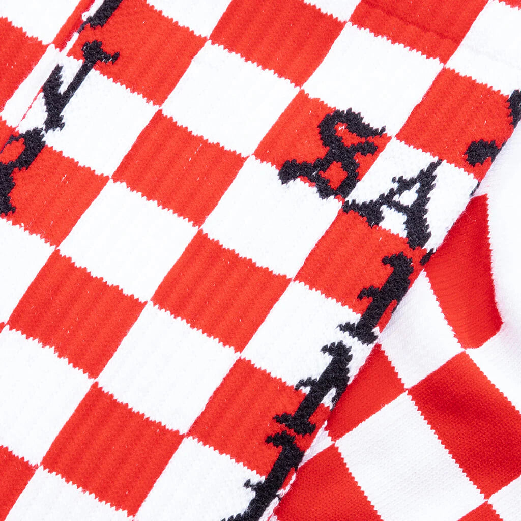 Saint Sinner Checker Socks White Red