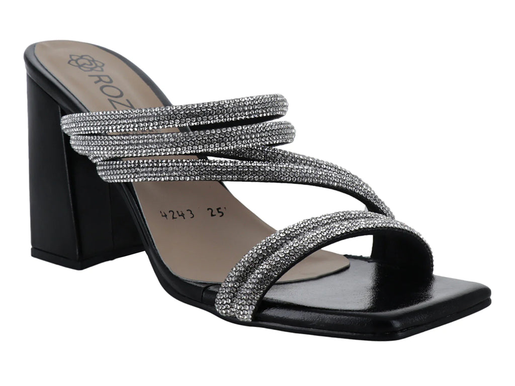 Sandalias Roze Negro Tacón Cuadrado para Mujer