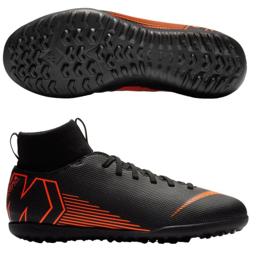 Nike JR Superflyx 6 Academy TF Turf Soccer Cleats Black Orange White