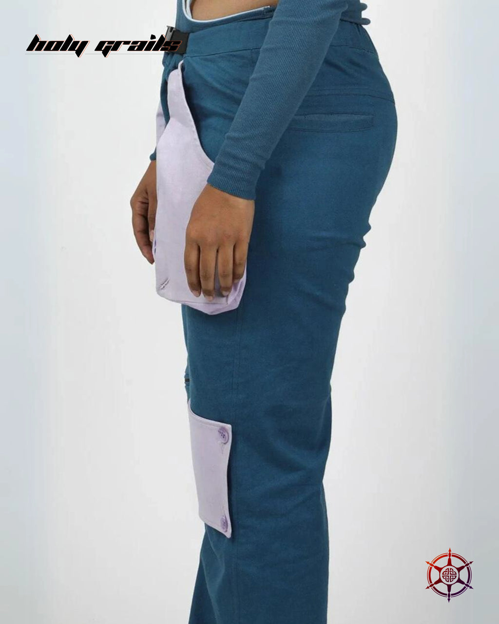 Teal Velvet Flared Cargo Pants HG x Duskin