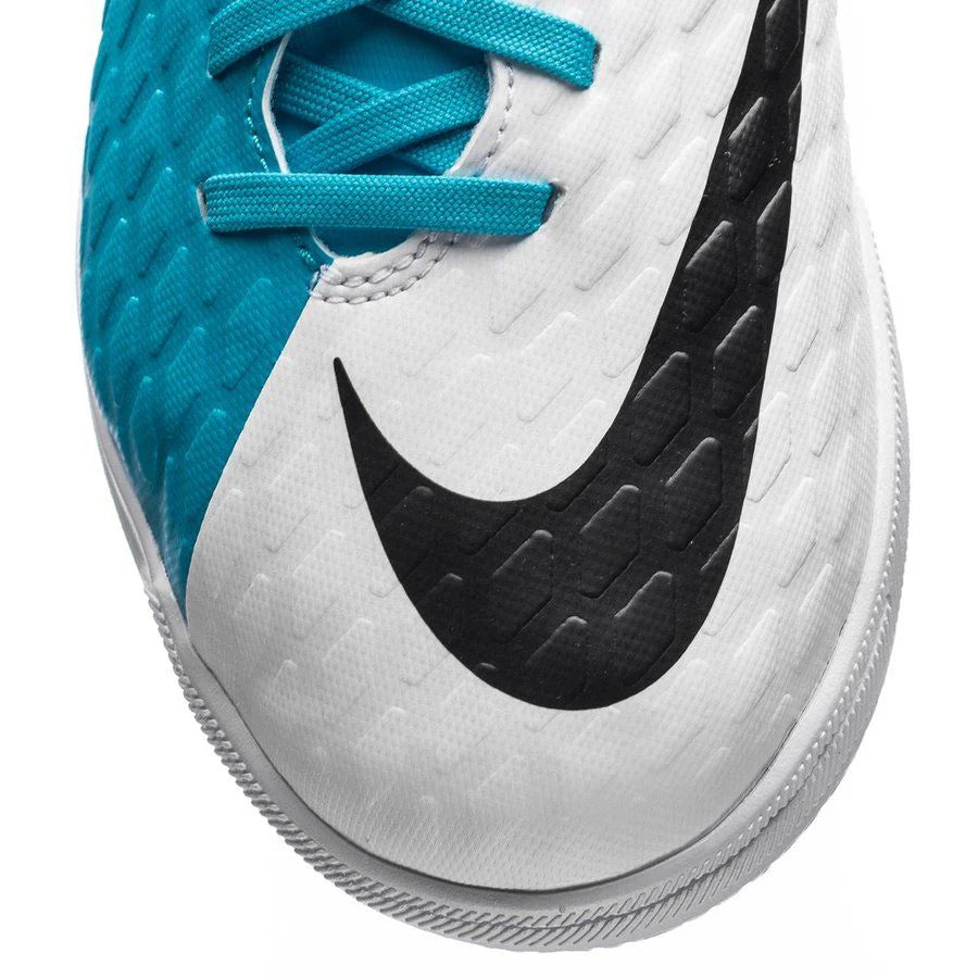 Nike Jr HypervenomX Phade III IC Indoor Soccer Shoes White Black Photo Blue