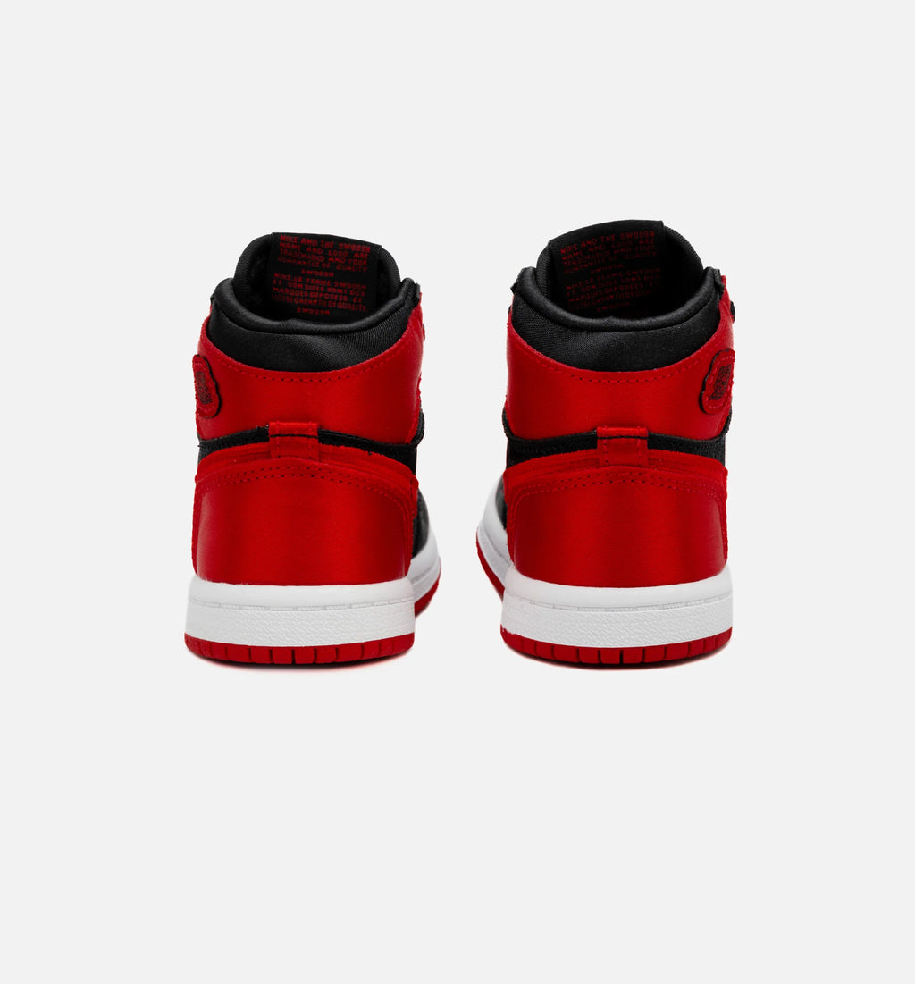 Air Jordan 1 Retro Hi OG Satin Bred Infant Toddler Lifestyle Shoe Black Red Free Shipping