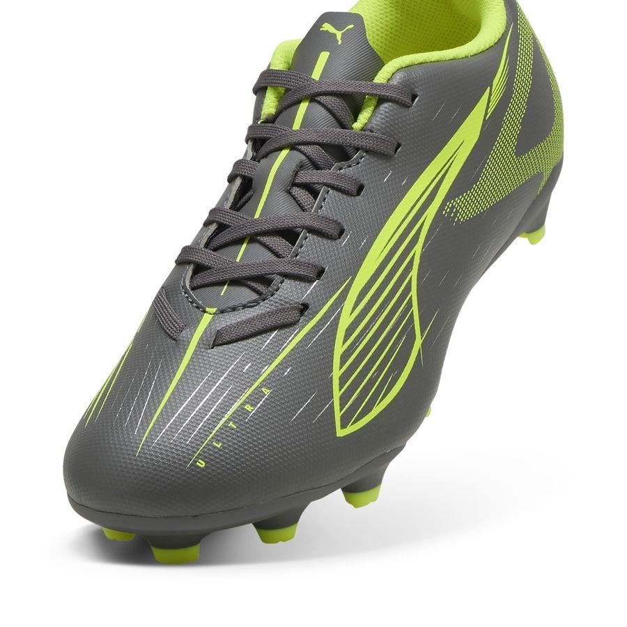 PUMA Ultra 5 Play FG AG Firm Multi Ground Youth Soccer Cleats Matte Aged Yellow Alert Aged Silver