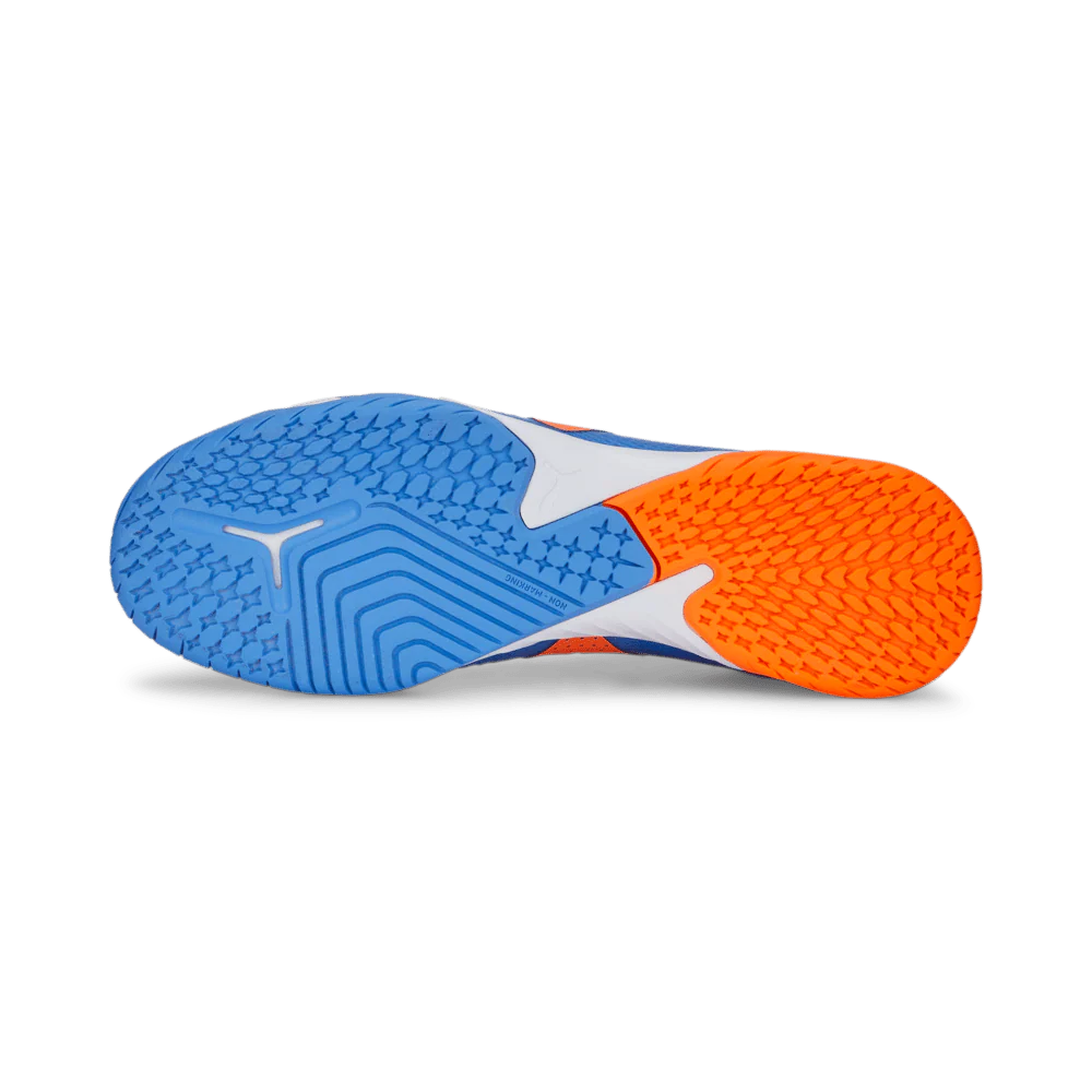 PUMA Future Match IT Indoor Soccer Shoes Blue Glimmer White Ultra Orange