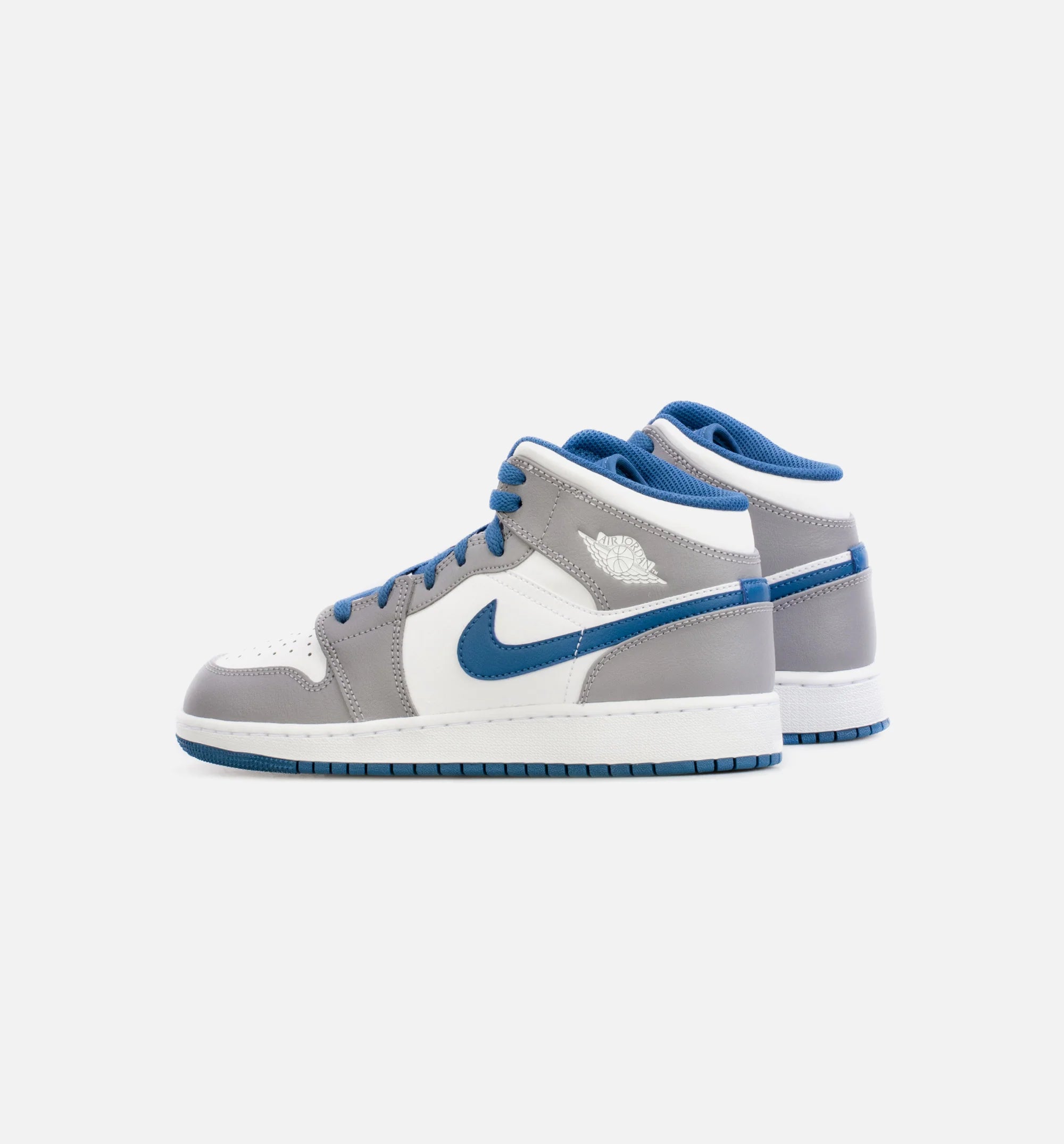 Air Jordan 1 Mid True Blue Grade School Lifestyle Shoe Grey Blue