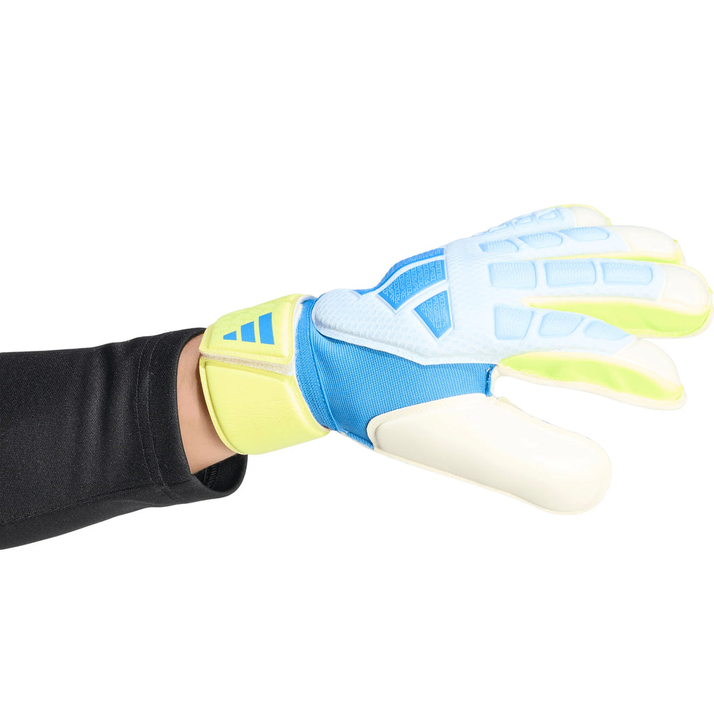 adidas Predator Match Fingersave Goalkeeper Soccer Gloves Sky Blue Yellow