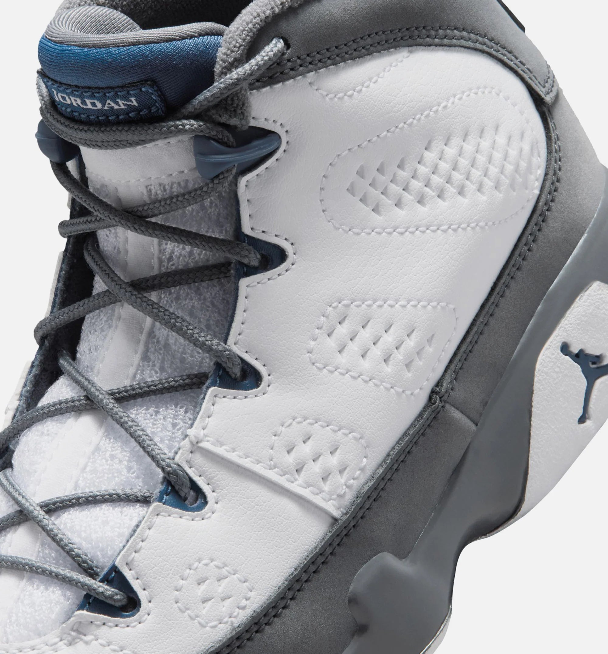 Air Jordan 9 Retro Flint Grey and French Blue Preschool Lifestyle Shoe White French Blue Flint Grey