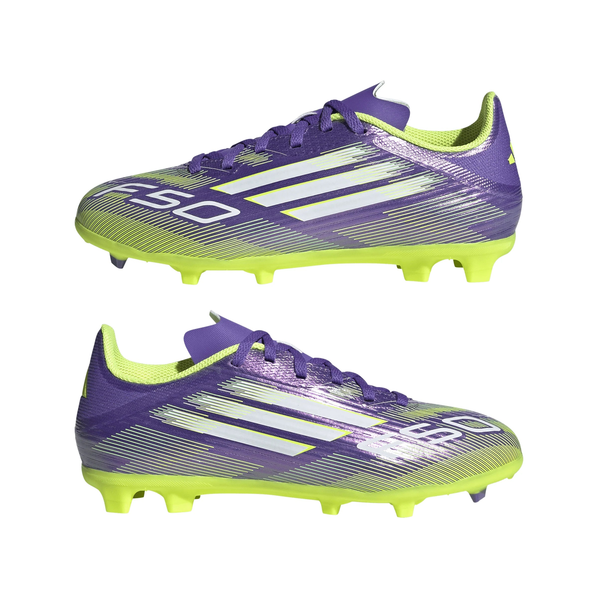 adidas F50 League Firm Multi Ground Soccer Cleats Kids Purple White Lemon