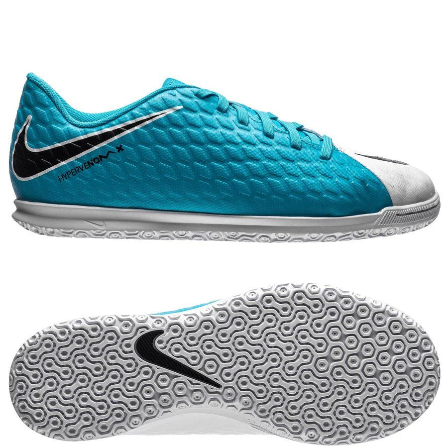Nike Jr HypervenomX Phade III IC Indoor Soccer Shoes White Black Photo Blue