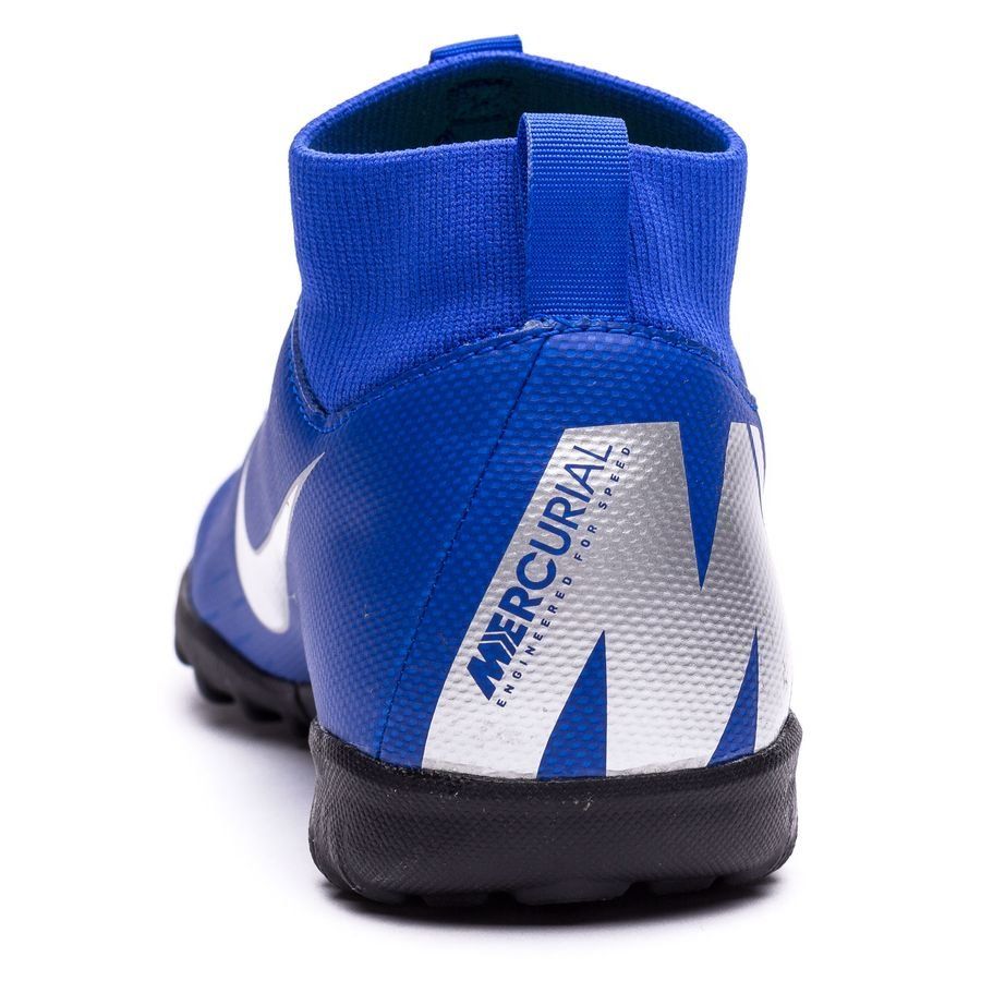 Nike JR Superflyx 6 Academy TF Turf Soccer Cleats Racer Blue Metallic Silver