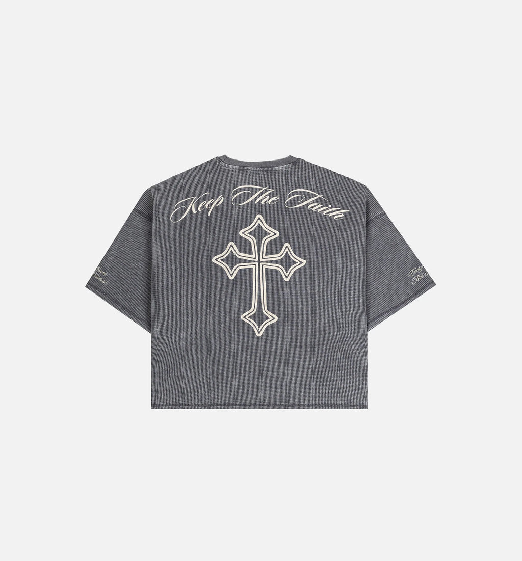 Keep The Faith Thermal Mens Short Sleeve Shirt Grey Beige