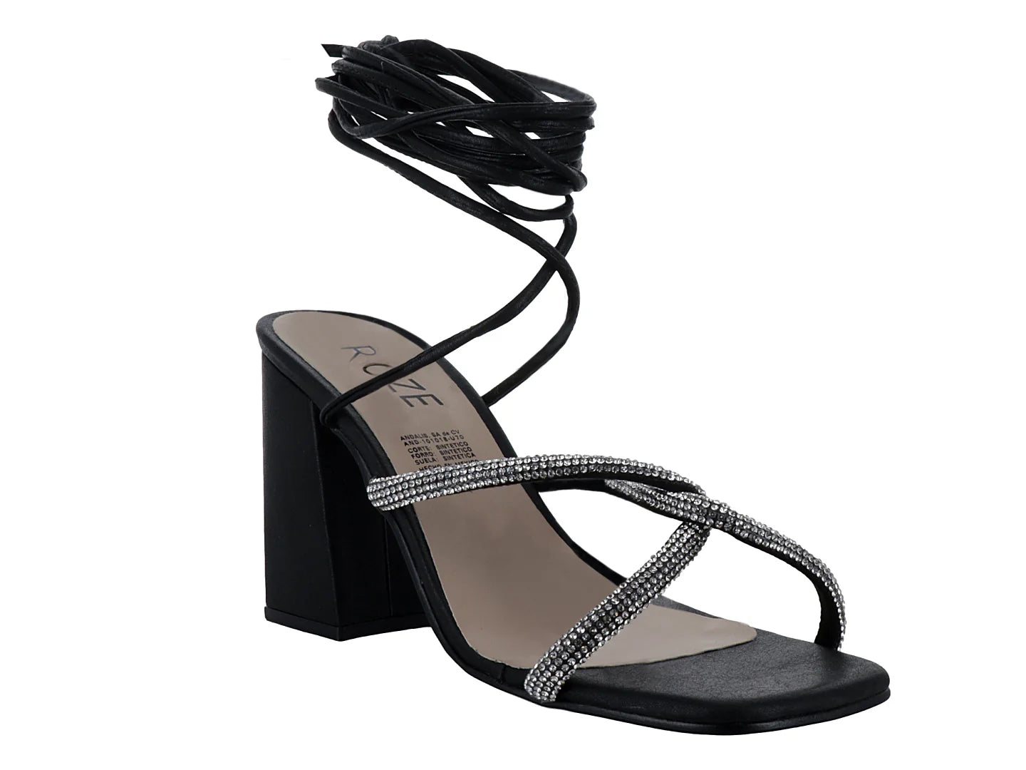 Sandalias de Tacón Cuadrado Roze Negro para Mujer