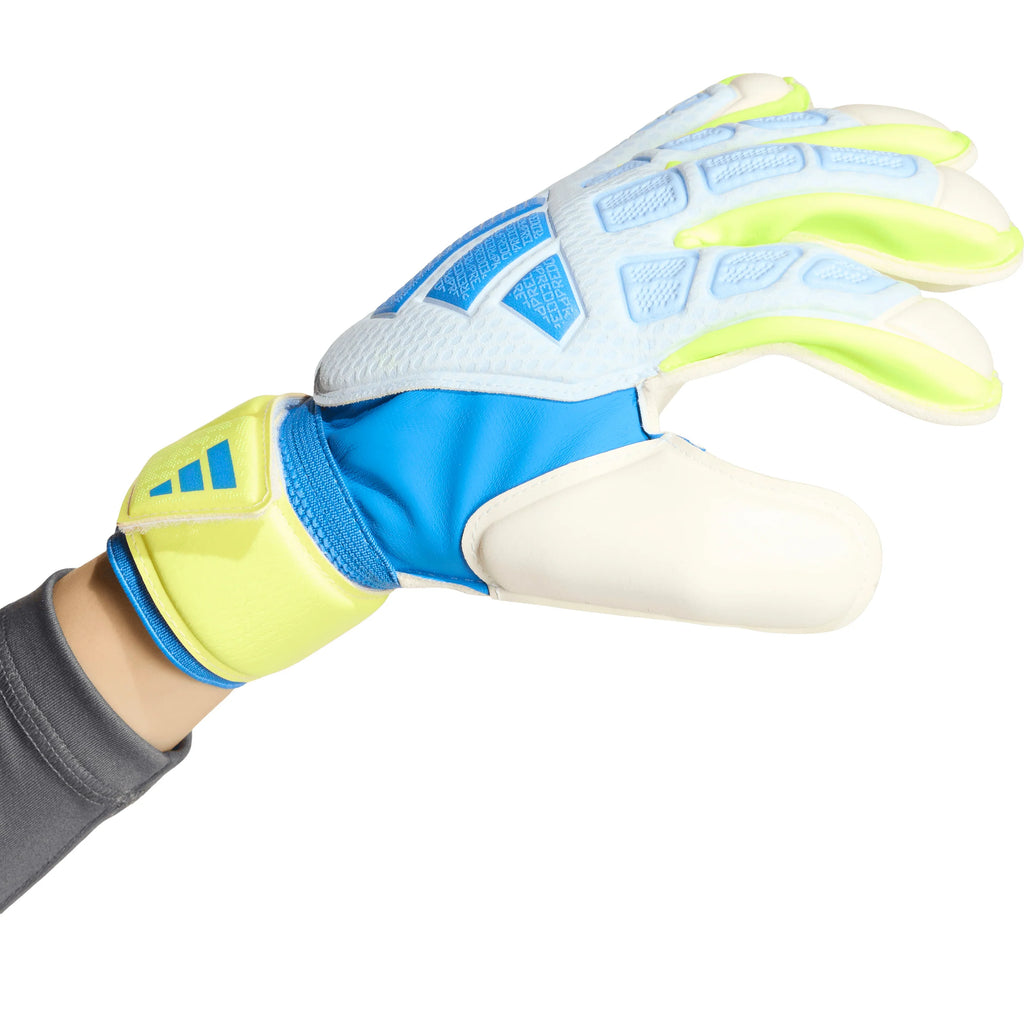 adidas Predator Match Fingersave Goalkeeper Youth Soccer Gloves Sky Blue Yellow