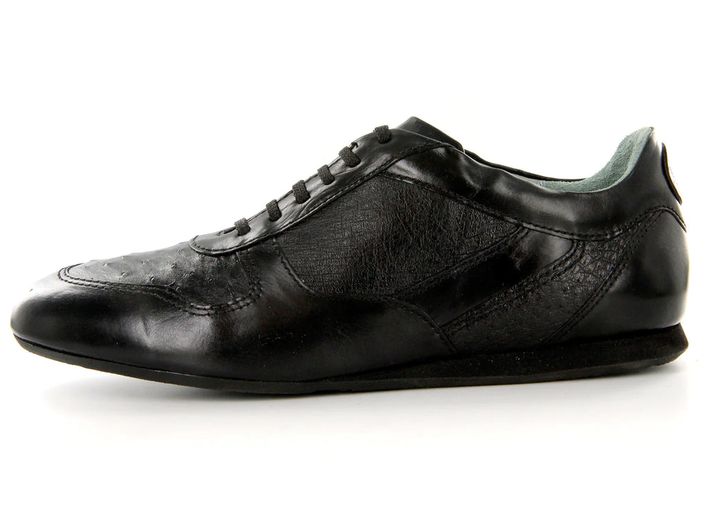 Zapatos Cuadra de Piel de Avestruz Negro para Hombre