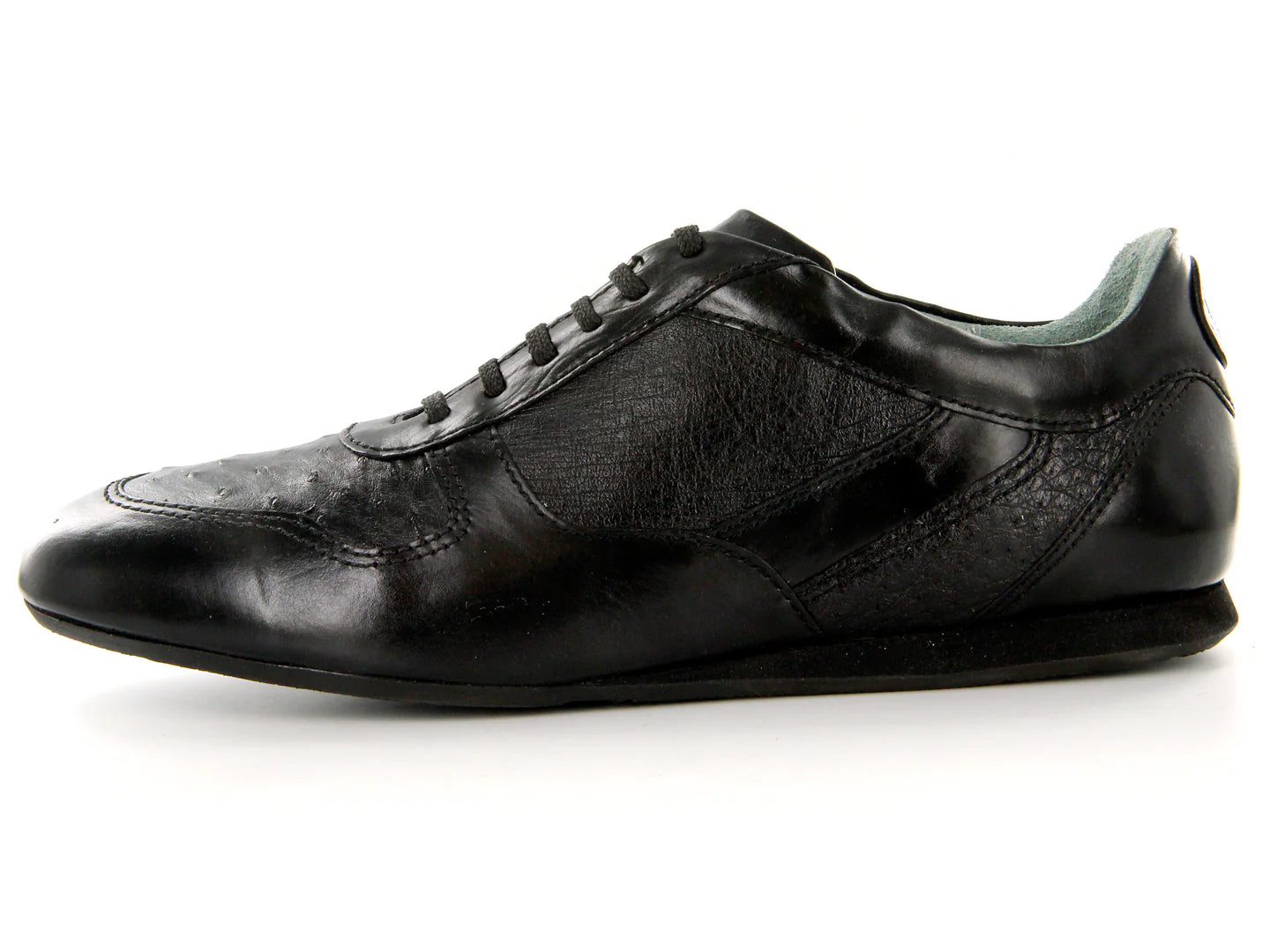 Zapatos Cuadra de Piel de Avestruz Negro para Hombre