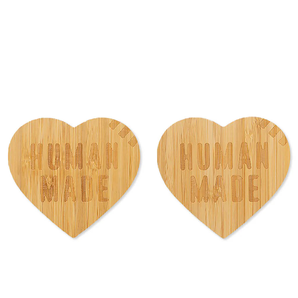 Heart Bamboo Coaster 2 Piece Set Beige