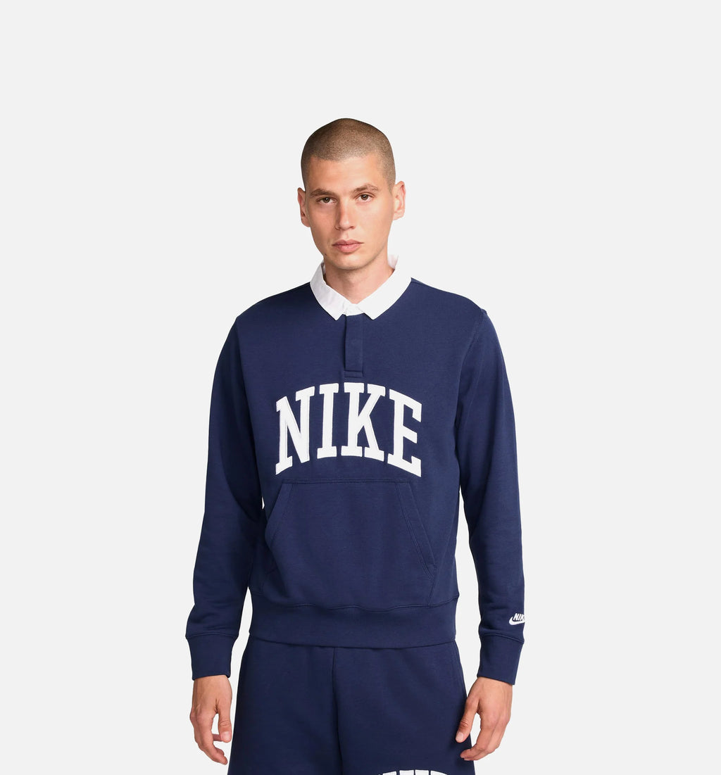 Club Fleece Polo Mens Long Sleeve Shirt Blue