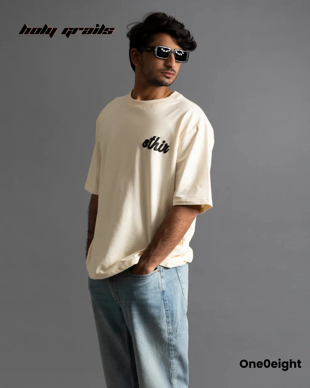 NidraShankar Cream Oversize Tee HG x One0eight