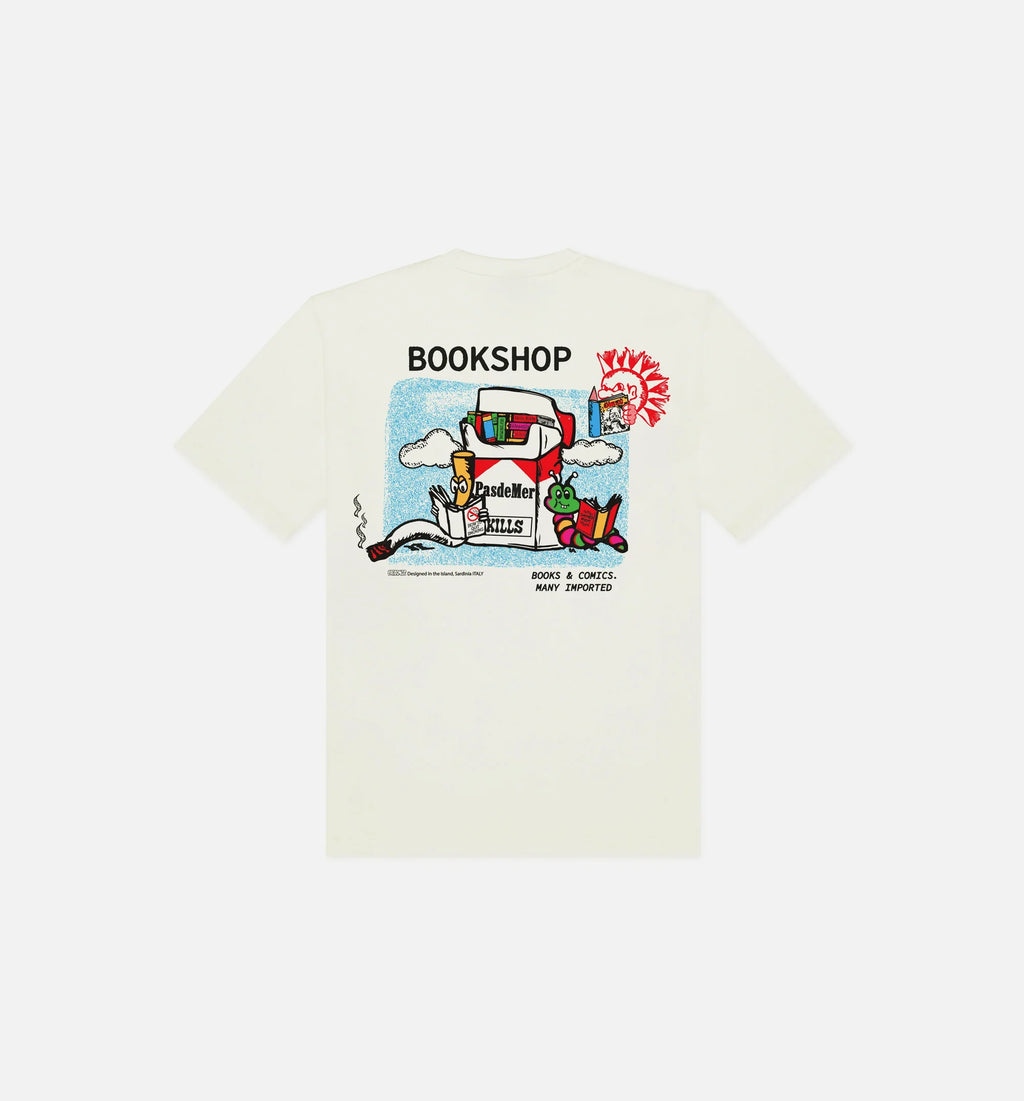 Book Shop Mens Short Sleeve Shirt Cream