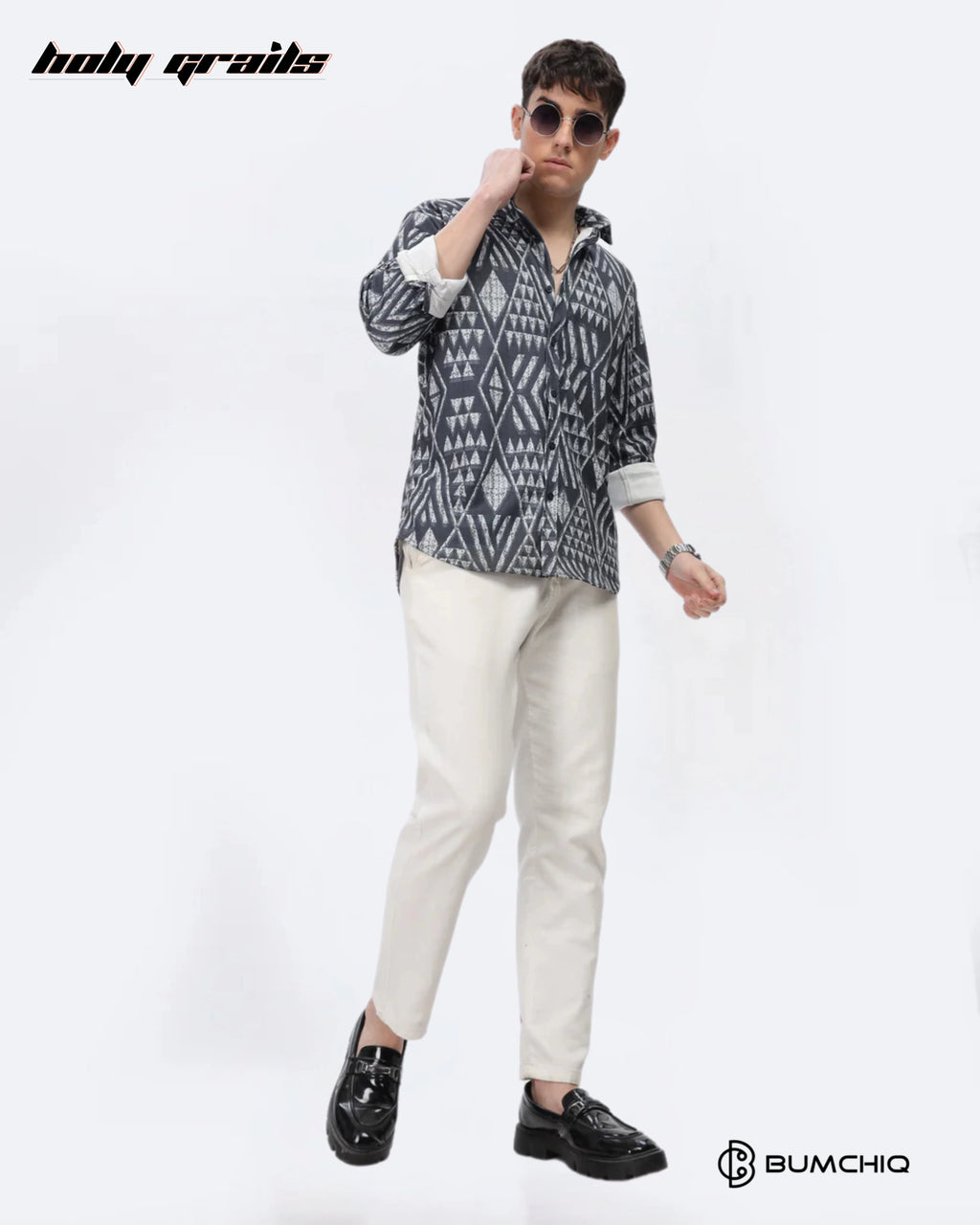 Grey Geometrical Black Shirt HG x Bumchiq