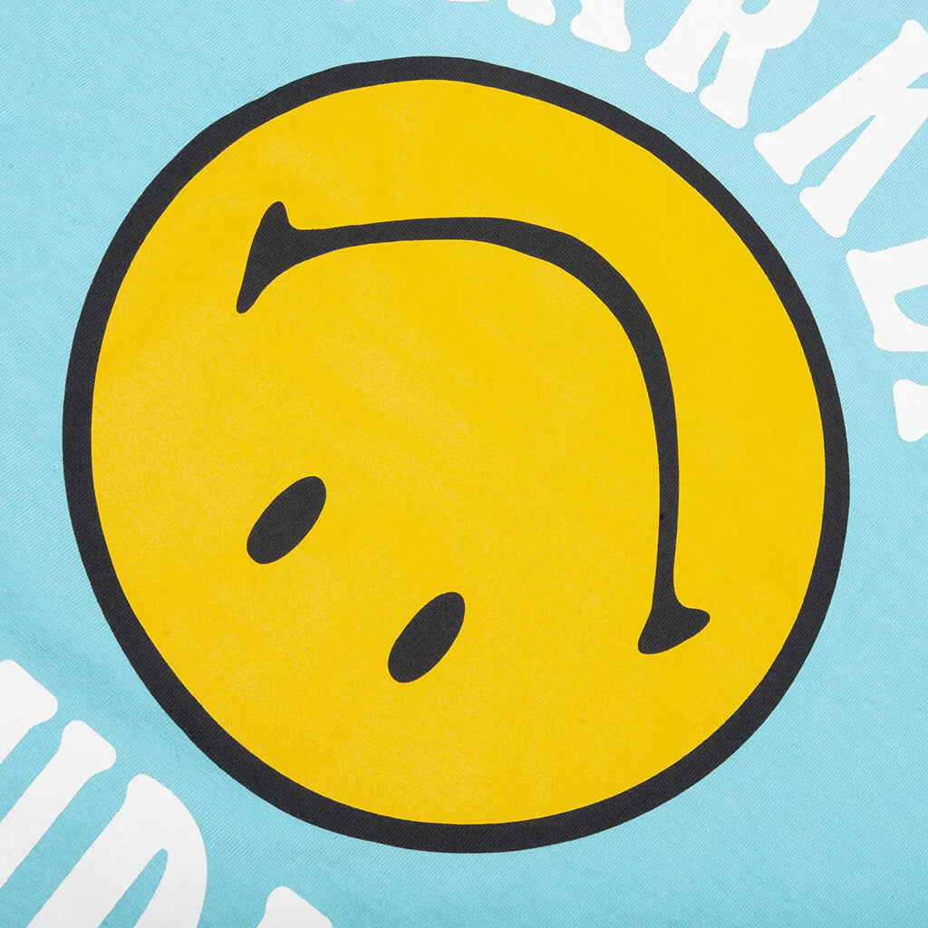 Smiley Upside Down Lockup T Shirt Retro Blue