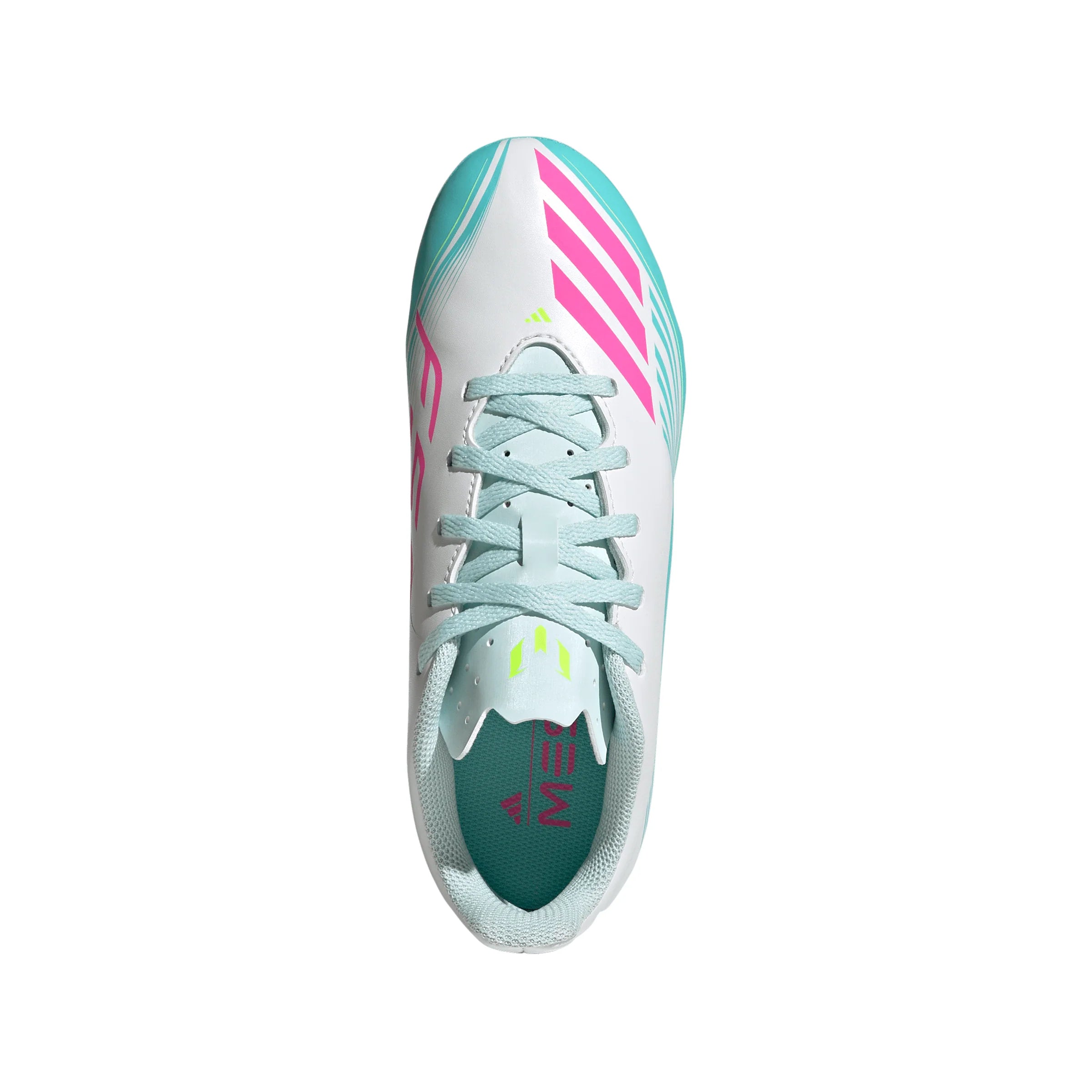 adidas F50 Messi Club Firm Ground Multi Ground Youth Soccer Cleats White Pink Aqua