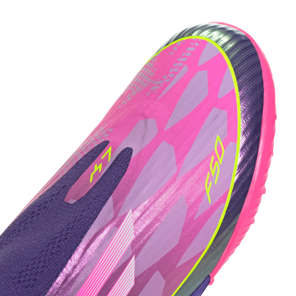 adidas F50 LEAGUE Laceless TF Youth Soccer Cleats Purple White Lemon