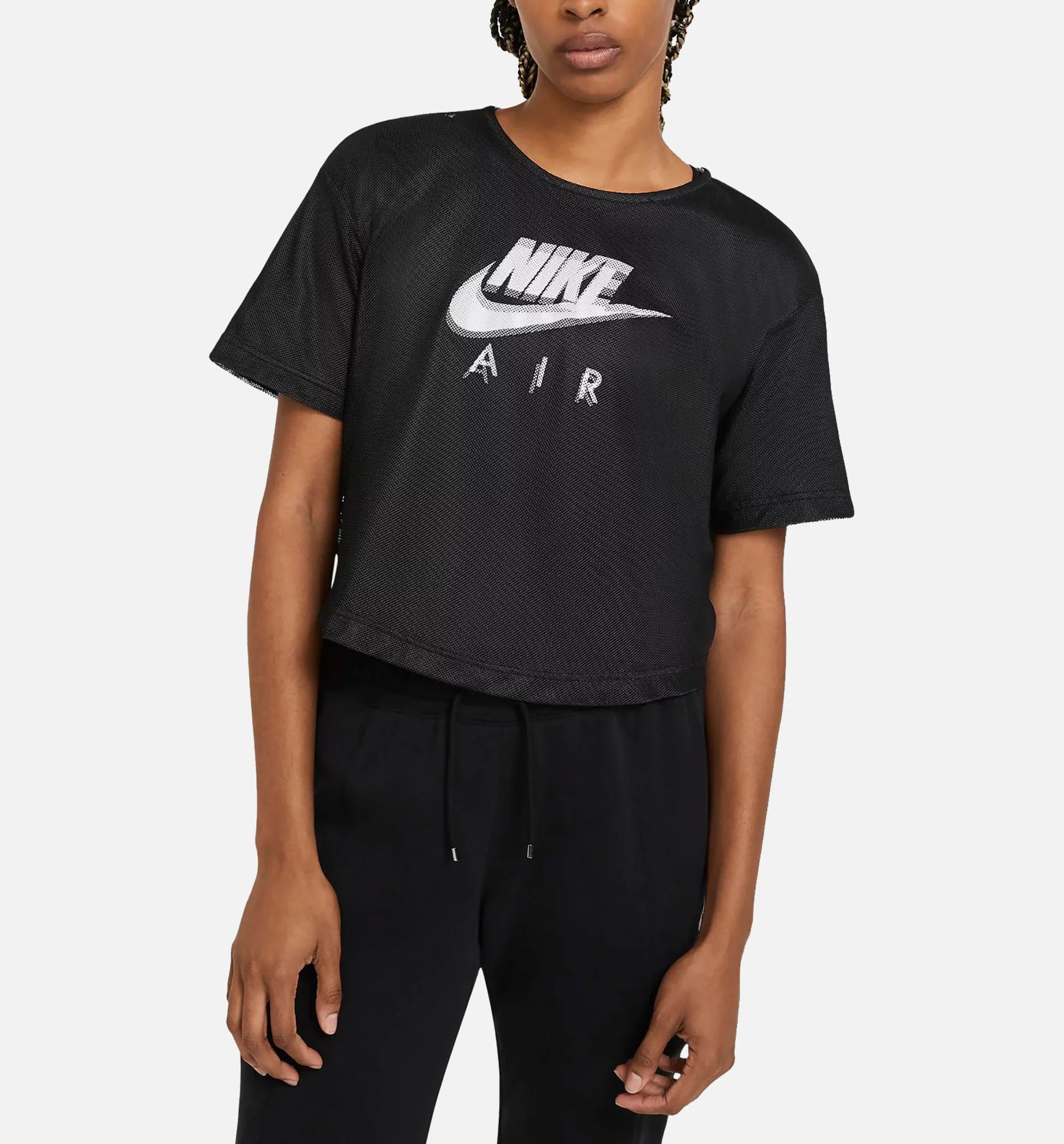 Sportswear Air Mesh Short Sleeve Womens T Shirt Black