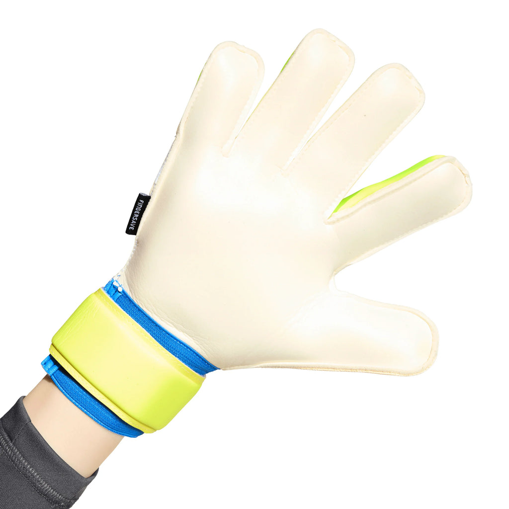 adidas Predator Match Fingersave Goalkeeper Youth Soccer Gloves Sky Blue Yellow