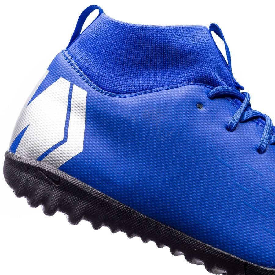 Nike JR Superflyx 6 Academy TF Turf Soccer Cleats Racer Blue Metallic Silver
