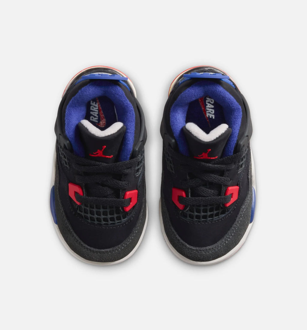 Air Jordan 4 Retro Rare Air Infant Toddler Lifestyle Shoe Black Fire Red Deep Royal Blue