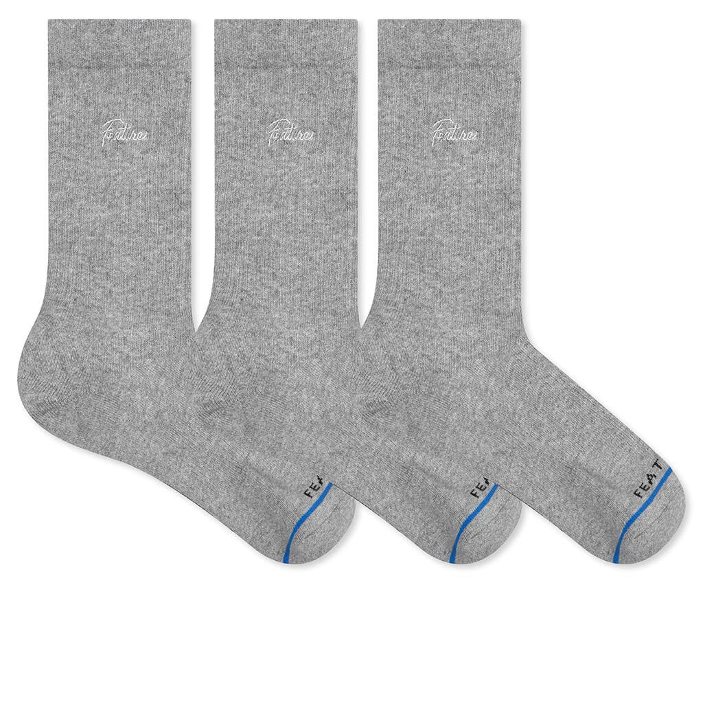 Tonal Script Crew Sock Heather Grey 3 Pack