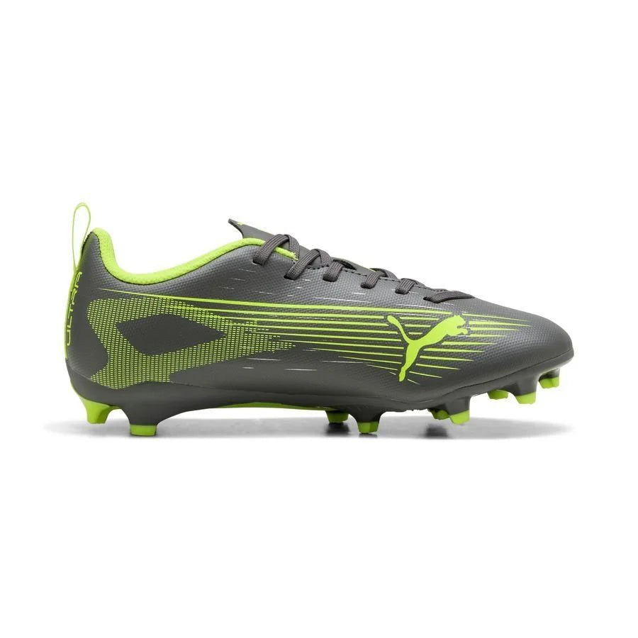 PUMA Ultra 5 Play FG AG Firm Multi Ground Youth Soccer Cleats Matte Aged Yellow Alert Aged Silver