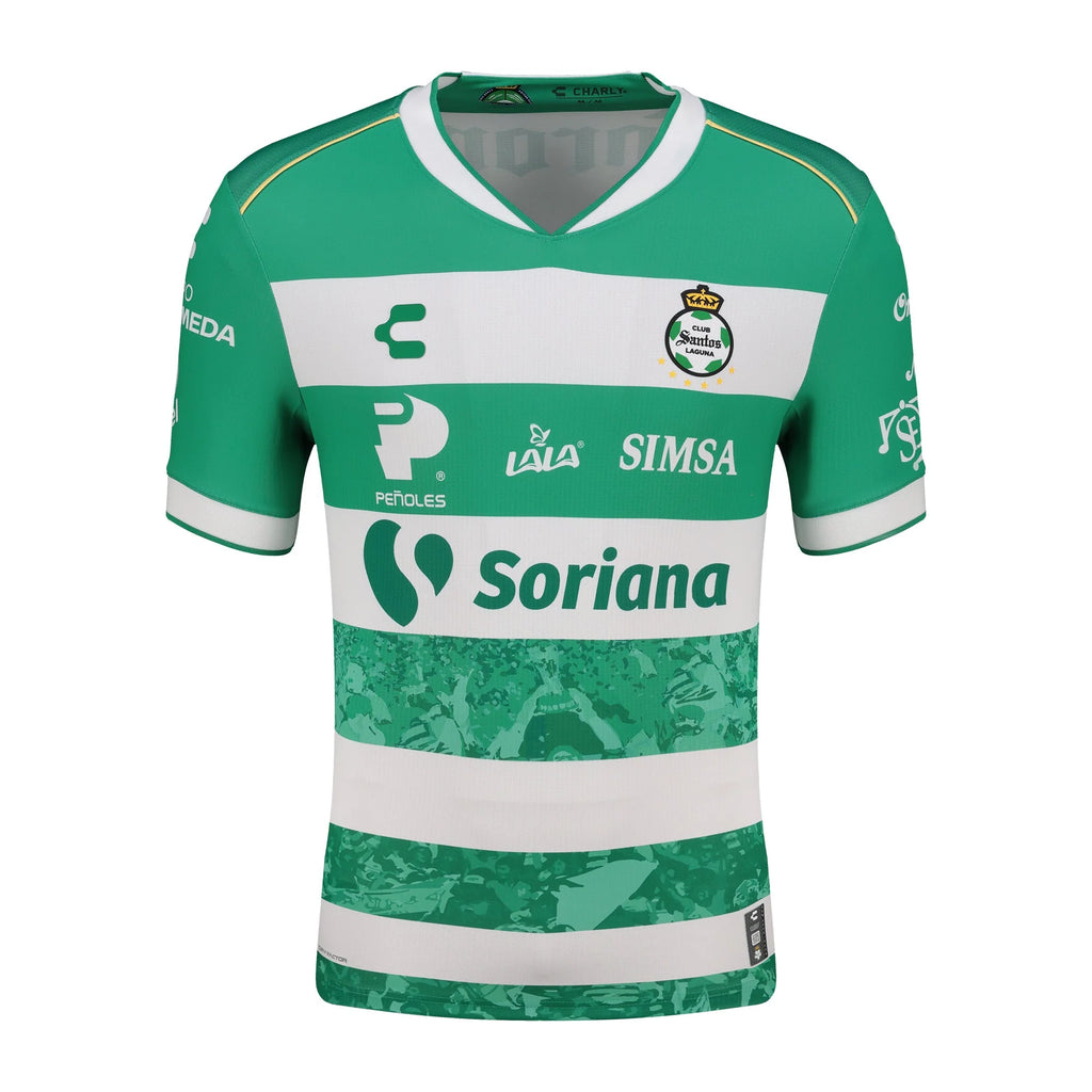 Charly Mens Santos Home Soccer Jersey 2025 Green White