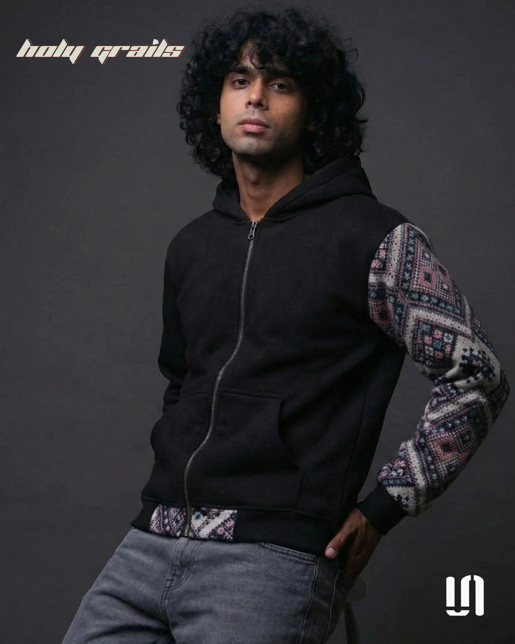 One Sleeve Jacquard Black Zipper Hoodie HG x Sullitt