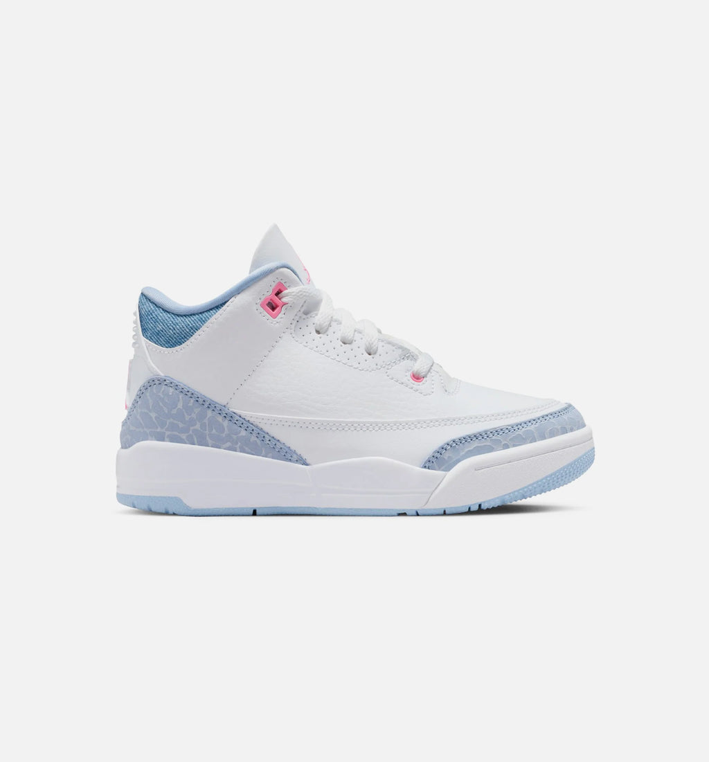 Air Jordan 3 Retro Cobalt Bliss Preschool Lifestyle Shoe White Cobalt Bliss Football Grey Pink Glow