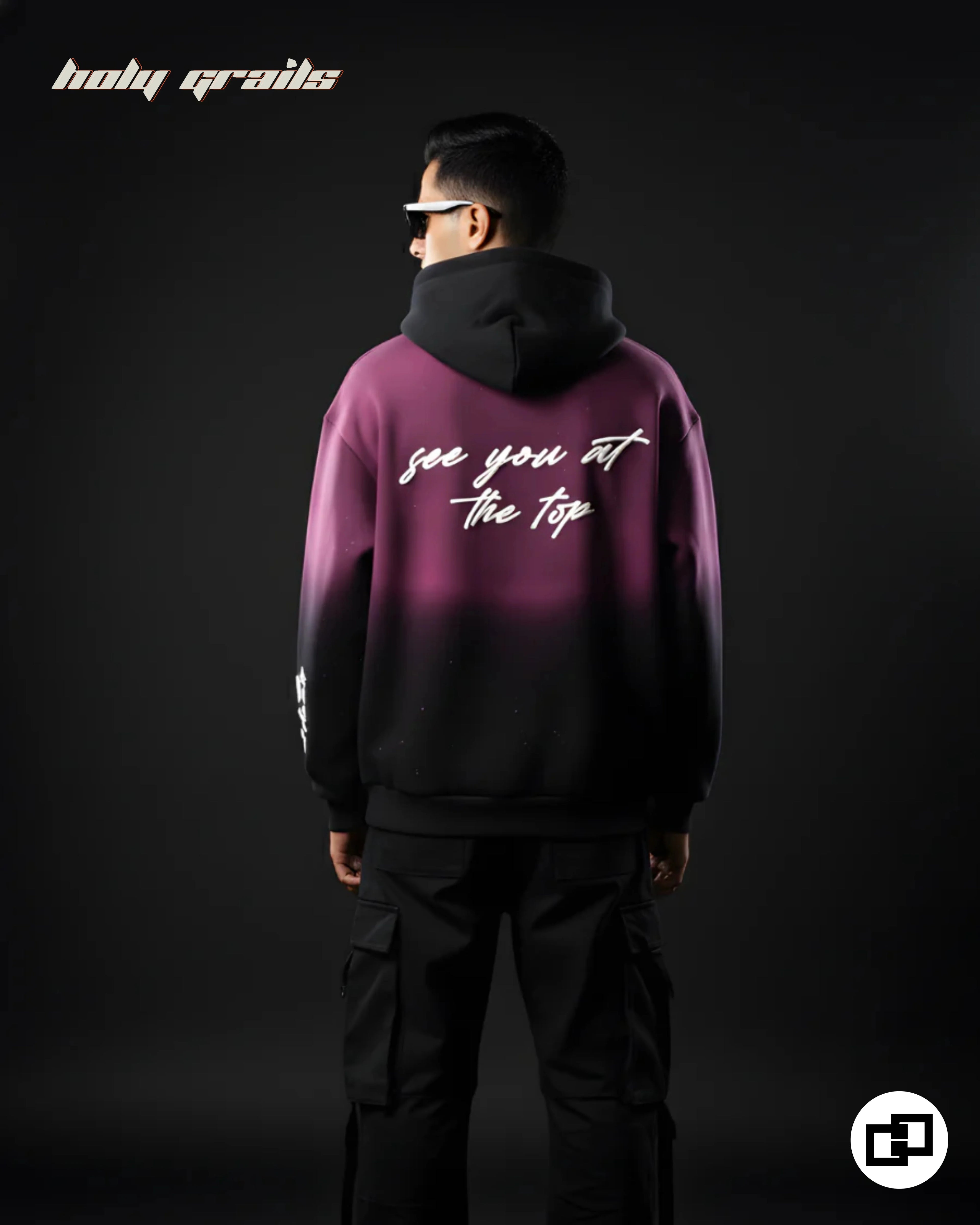 See You At Top Pink To Black Ombre Hoodie HG x Grey Hound