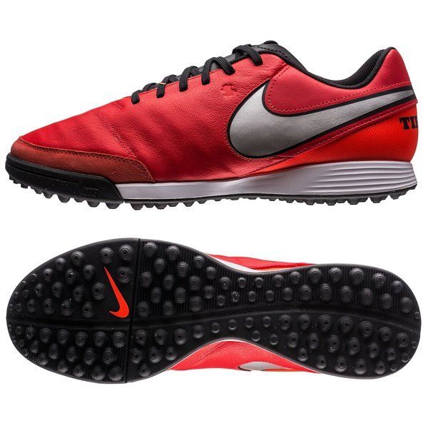 Nike Tiempo Genio Leather II TF Turf Soccer Cleats Light Crimson Metallic Silver