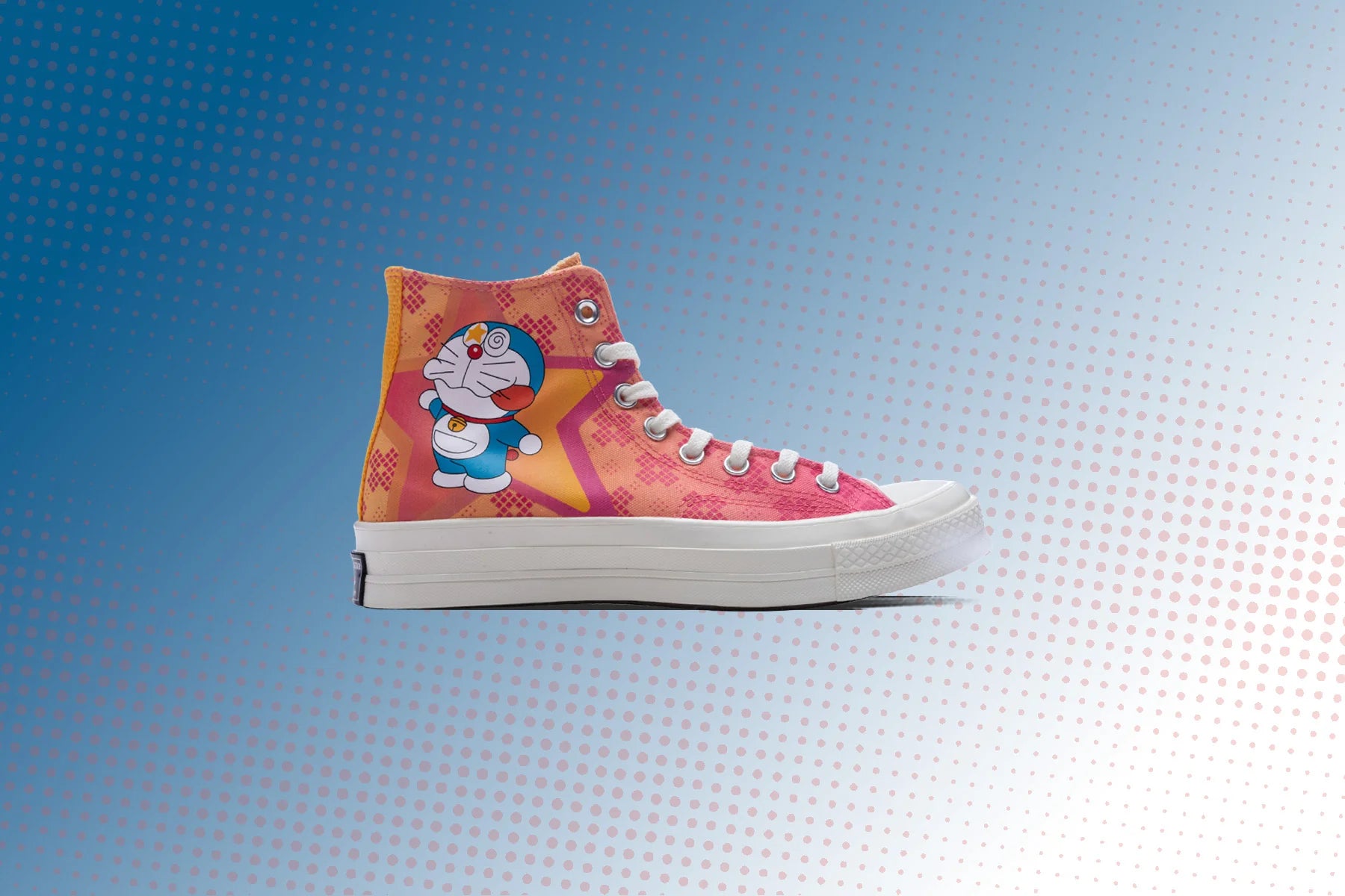Converse x Doraemon Chuck 70 Hi Hawaiian Ocean Flamingo Habanero Gold